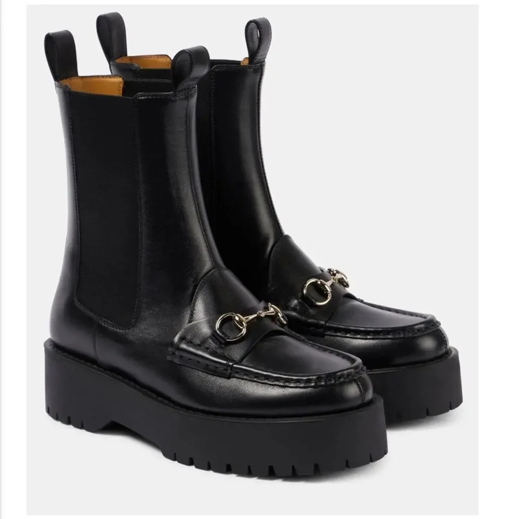 Gucci Horsebit Chelsea Black Leather Platform Boot 39 Classic